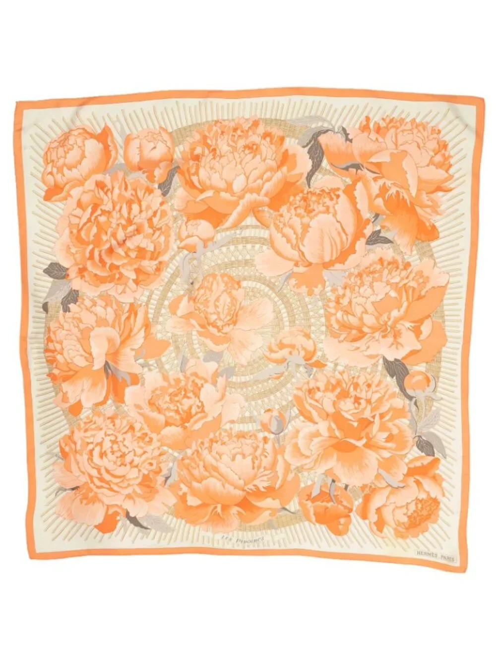 Hermes Scarf Orange Beige Silk